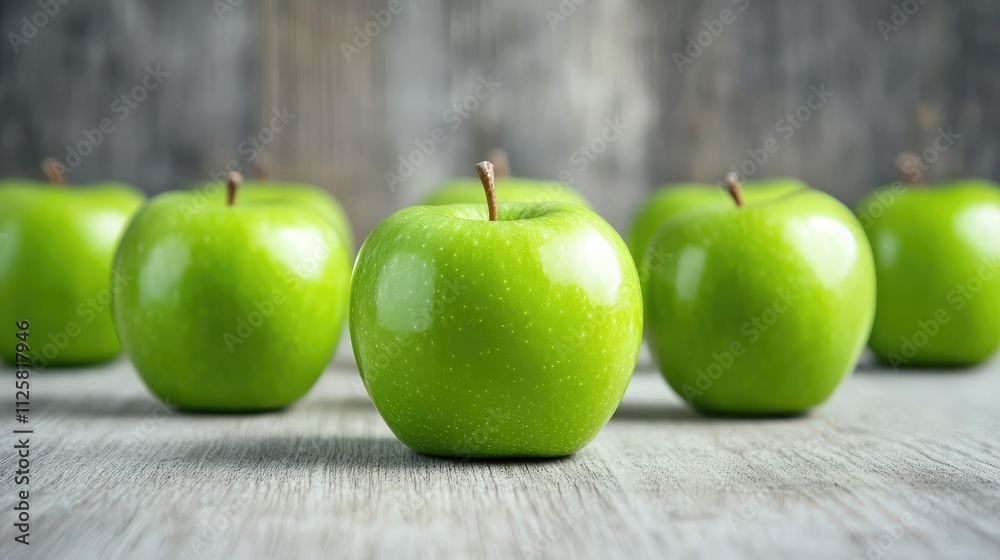 Fresh Green Apples on Wooden Background for Healthy Lifestyle Fresh Green Apples on Wooden Background for Healthy Lifestyle