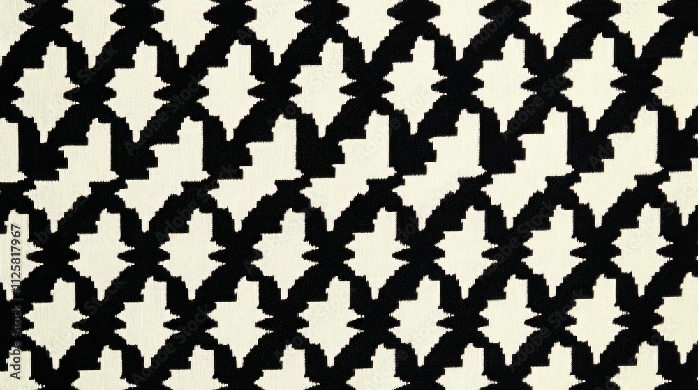 A classic houndstooth check pattern in black and white, with sharp, angular shapes forming a repeating design. A classic houndstooth check pattern in black and white, with sharp, angular shapes forming a repeating design.