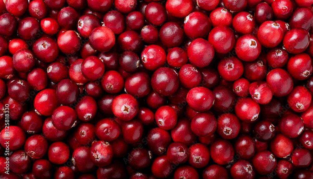 Flat Lay Top View of Bright Ripe Fragrant Red Cranberry Fruit as Background Flat Lay Top View of Bright Ripe Fragrant Red Cranberry Fruit as Background