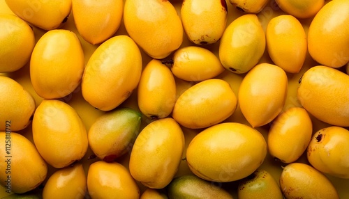 Flat Lay Top View of Bright Ripe Fragrant Yellow Ambarella Fruit as Background