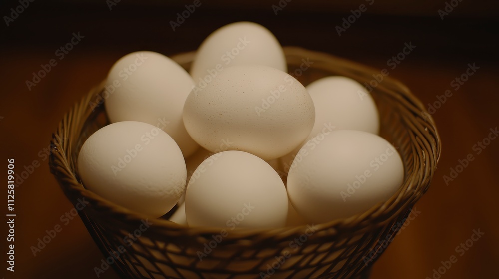 Fresh White Eggs in Rustic Basket Farm Food Breakfast Cooking Fresh White Eggs in Rustic Basket Farm Food Breakfast Cooking