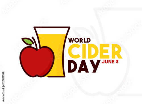 Vector Illustration of World Cider Day. June 3. Apple and a glass of cider. Flat design vector. Poster, banner, card, background.