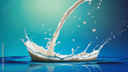 Milk splash isolated on blue background photo