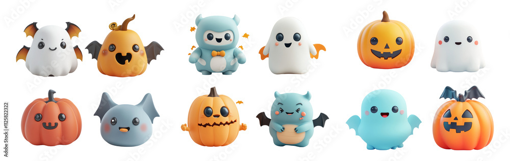 Cute Halloween Characters on Transparent Background Cute Halloween Characters on Transparent Background
