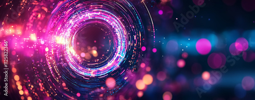 Vibrant abstract background featuring swirling lights and colors, creating sense of motion and energy. Perfect for digital art, technology themes, or creative projects