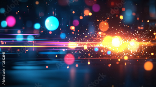 Vibrant abstract background with colorful lights and sparkles, creating dynamic and energetic atmosphere. Perfect for technology or festive themes