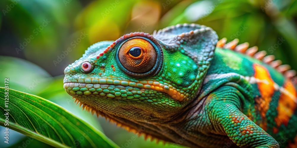 A close-up image of a chameleon blending into its surroundings in a tropical rainforest , camouflage, reptile, animal A close-up image of a chameleon blending into its surroundings in a tropical rainforest , camouflage, reptile, animal