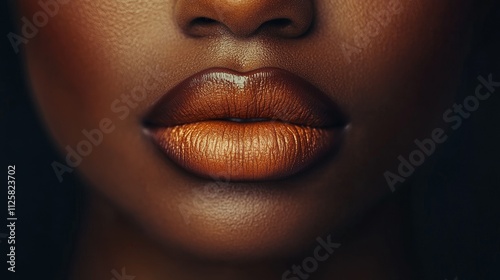 Gorgeous light-skinned Black American woman with pouty lips, expertly lined with dark brown pencil, and peachy brown lipstick creating a beautiful ombré gradient effect. Stunning lip makeup detail.
