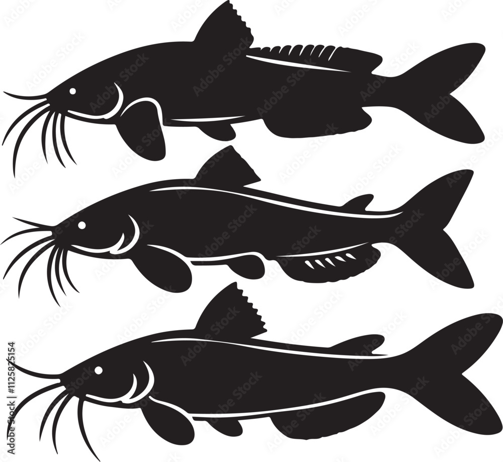 Set of catfish silhouette logo, icon design vector illustration. Set of catfish silhouette logo, icon design vector illustration.