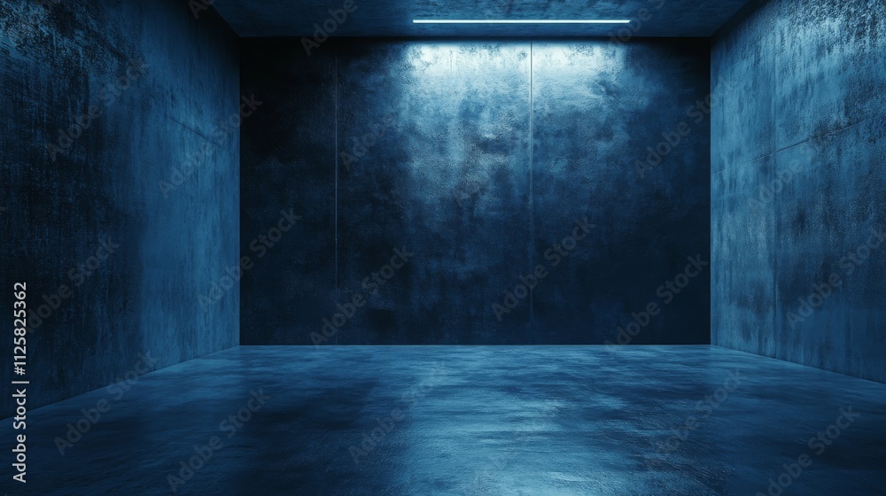 A Dark, Minimalist Interior Space with Blue Lighting and Concrete Walls, Perfect for Contemporary Art Exhibitions or Industrial-Themed Designs A Dark, Minimalist Interior Space with Blue Lighting and Concrete Walls, Perfect for Contemporary Art Exhibitions or Industrial-Themed Designs