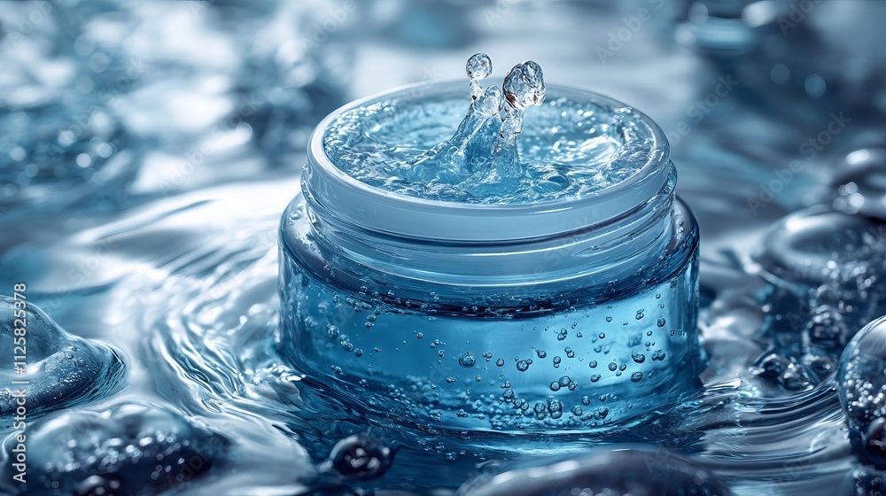 Refreshing Hydrating Gel in Water with Bubbles and Splashes Refreshing Hydrating Gel in Water with Bubbles and Splashes