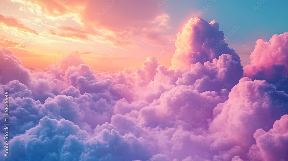 A vibrant sunset sky filled with fluffy clouds in shades of pink and purple. A vibrant sunset sky filled with fluffy clouds in shades of pink and purple.
