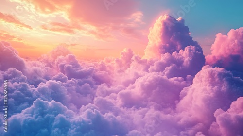 A vibrant sunset sky filled with fluffy clouds in shades of pink and purple.