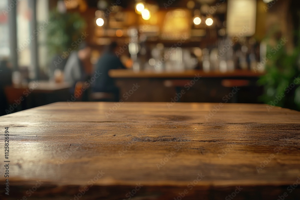 Empty wooden table in a blurred cafe background. (1) Empty wooden table in a blurred cafe background. (1)