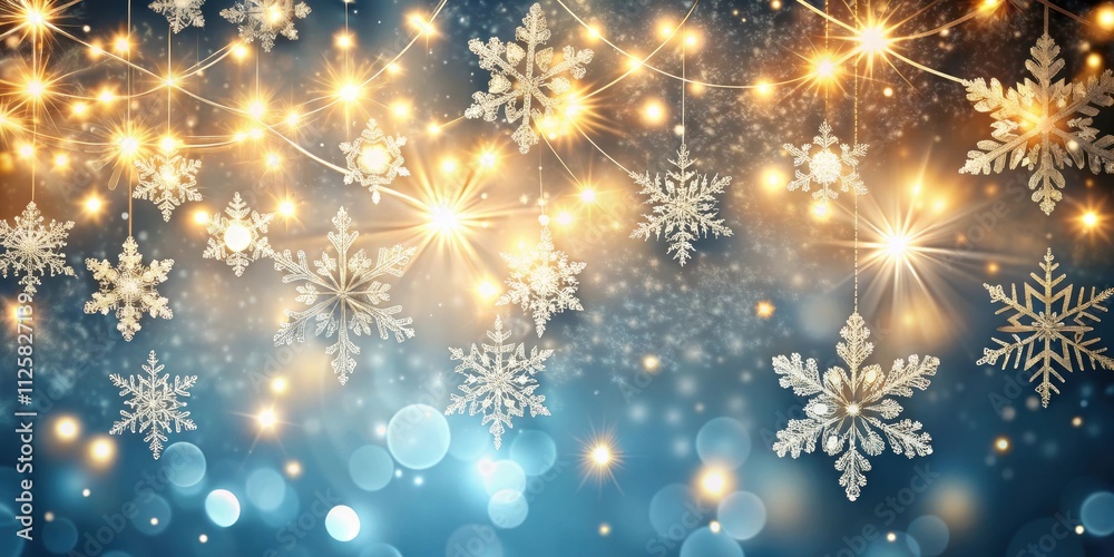 Shimmering snowflakes falling with glowing lights in the background, snowflakes, winter, background, holiday, Christmas, abstract Shimmering snowflakes falling with glowing lights in the background, snowflakes, winter, background, holiday, Christmas, abstract