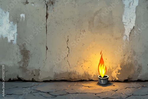 A pixel art depiction of a flame fading out, with the last spark glowing before disappearing into the darkness photo