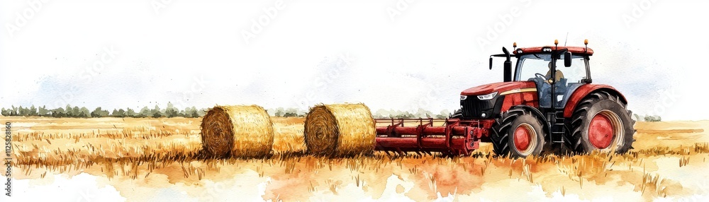 A vibrant red tractor in a golden field, showcasing agricultural machinery at work during harvest season. A vibrant red tractor in a golden field, showcasing agricultural machinery at work during harvest season.