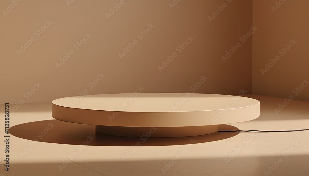 Beige natural podium pedestal product display background with texture and shadow Beige natural podium pedestal product display background with texture and shadow