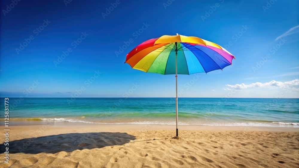 Colorful beach umbrella on a sunny summer day, rendering, summer, beach, umbrella, colorful, vibrant, leisure, relaxation, vacation Colorful beach umbrella on a sunny summer day, rendering, summer, beach, umbrella, colorful, vibrant, leisure, relaxation, vacation