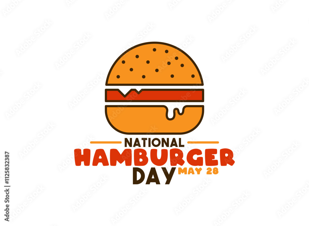 National Hamburger Day. May 28. Hamburger icon. White background. National Hamburger Day. May 28. Hamburger icon. White background.