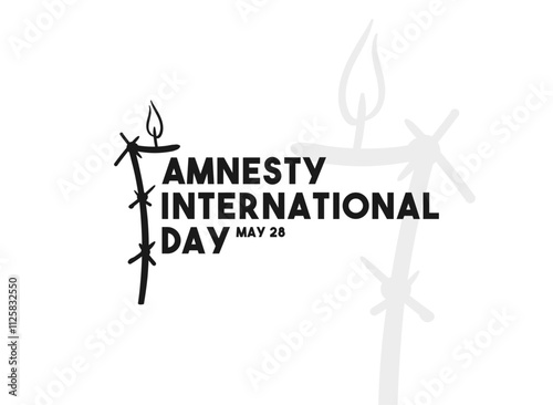 Amnesty Internasional Day. May 28. Hand drawn candle and barbed wire line icon. White background. Poster, banner, card, background.