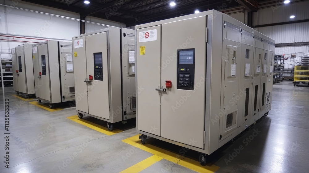 Industrial Equipment in Warehouse Setting with Storage Units Industrial Equipment in Warehouse Setting with Storage Units