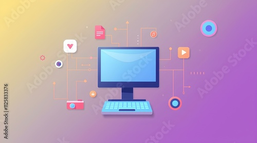 Wallpaper Mural "Modern Digital Workspace with Desktop and Abstract Tech Elements" Torontodigital.ca