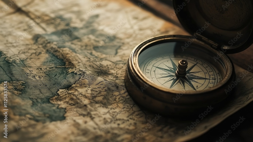 A close-up of an old compass and vintage map, blending history and mystery, symbolizing the quest for uncharted lands. A close-up of an old compass and vintage map, blending history and mystery, symbolizing the quest for uncharted lands.