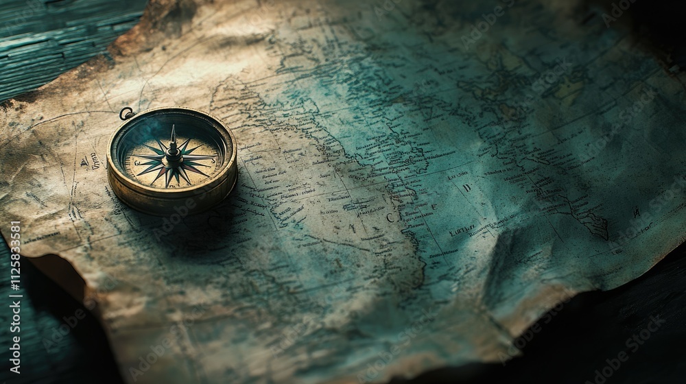 A close-up of an old compass and vintage map, blending history and mystery, symbolizing the quest for uncharted lands. A close-up of an old compass and vintage map, blending history and mystery, symbolizing the quest for uncharted lands.