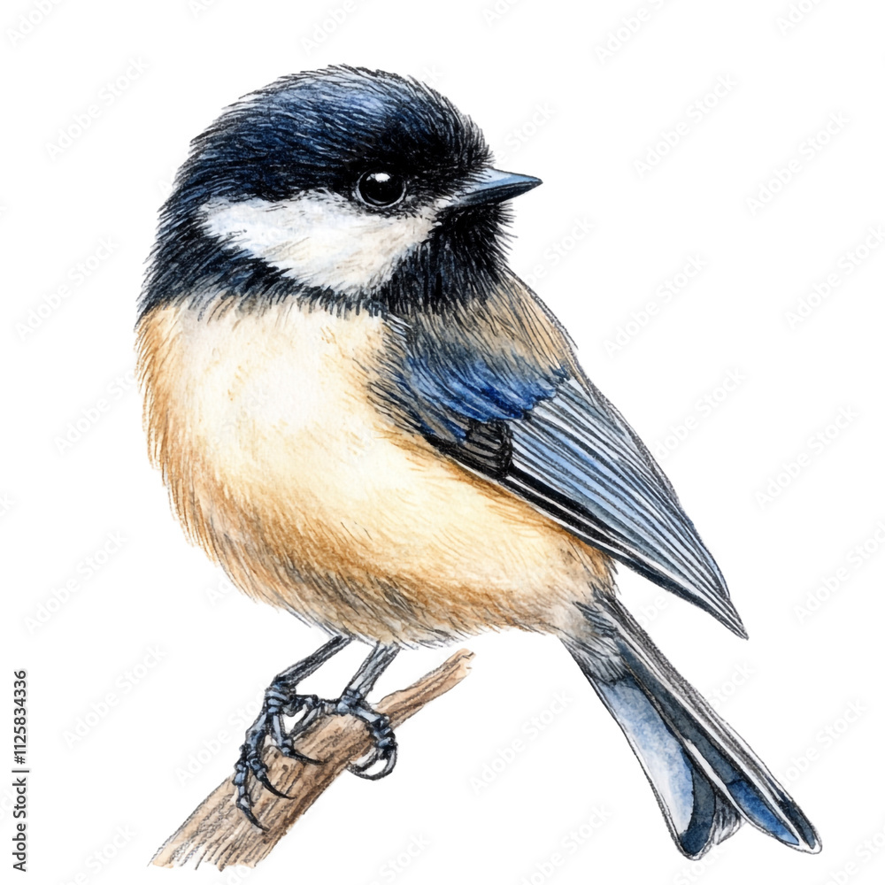 Obraz premium Carolina Chickadee: A Detailed Watercolor Painting