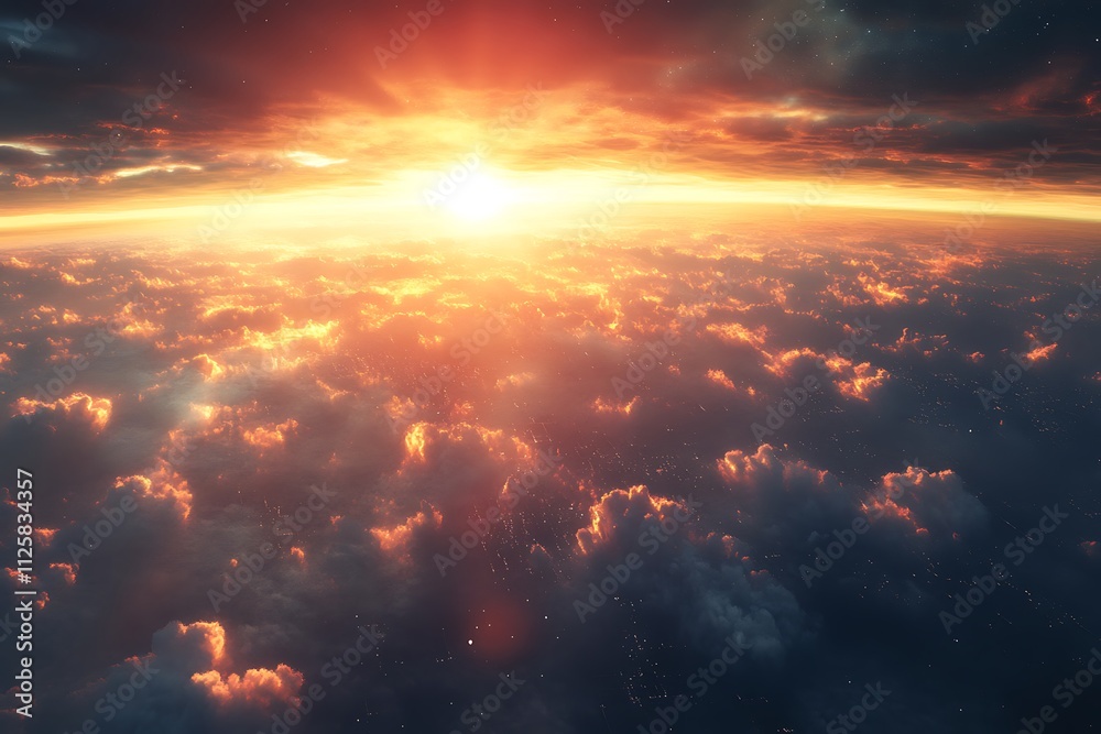 A breathtaking view of a sunrise over a sea of clouds, showcasing vibrant colors and light. A breathtaking view of a sunrise over a sea of clouds, showcasing vibrant colors and light.
