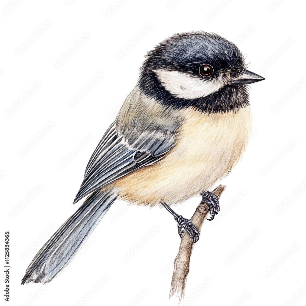 Obraz premium Detailed Illustration of a Coal Tit Perched on a Branch