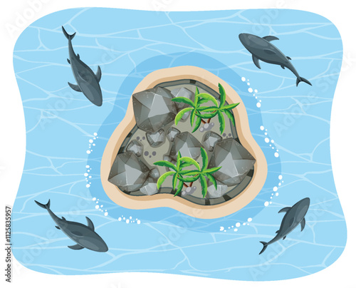 Aerial View of Island and Dolphins