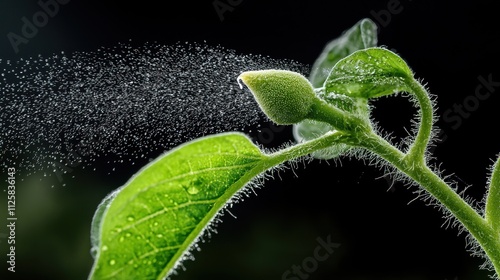 Emerging water vapor from tropical plant buds tropical rainforest macro photography lush environment close-up view natural phenomenon photo