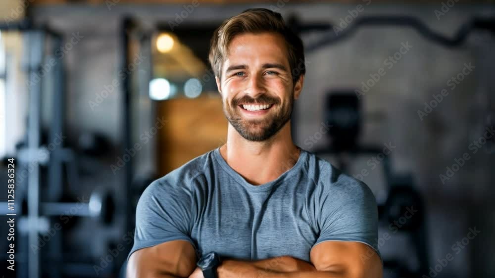 A man gym trainer smiling to the camera