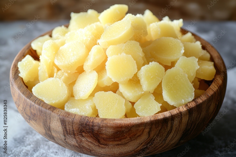 Bowl of boiled potato slices. Bowl of boiled potato slices.