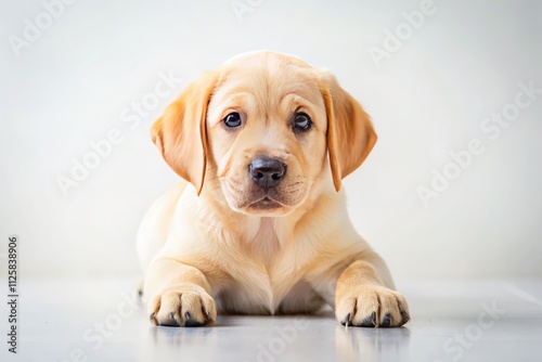 Cute yellow lab puppy photos; adorable golden retriever pup against a white background.