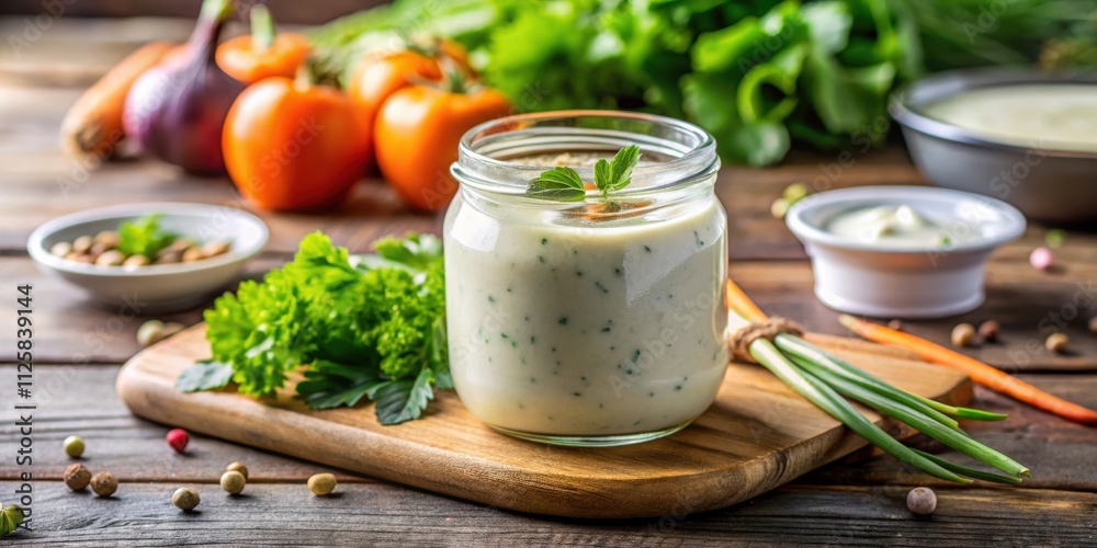 Ranch dressing homemade in a jar , food, condiment, dressing, homemade, jar, ranch, creamy, white, delicious, fresh Ranch dressing homemade in a jar , food, condiment, dressing, homemade, jar, ranch, creamy, white, delicious, fresh
