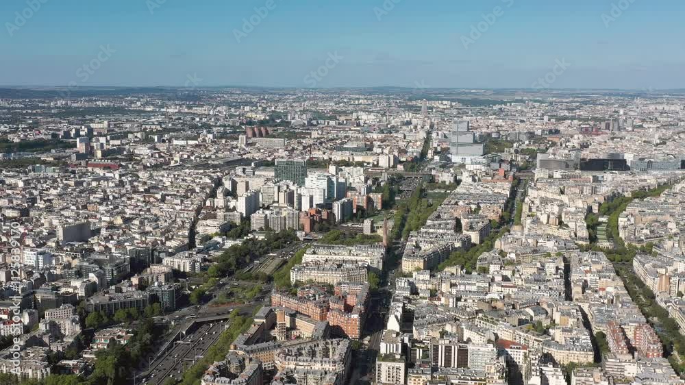 PARIS, FRANCE - OCTOBER 3, 2024: Aerial view of vibrant cityscape showcasing urban landscape and historical architecture