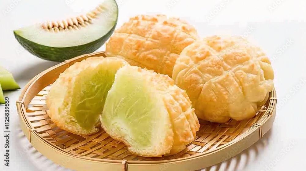 Melon Pan, Soft and Fluffy Japanese Bread with a Crunchy Outer Layer and Sweet Appeal for a Tasty Treat Melon Pan, Soft and Fluffy Japanese Bread with a Crunchy Outer Layer and Sweet Appeal for a Tasty Treat