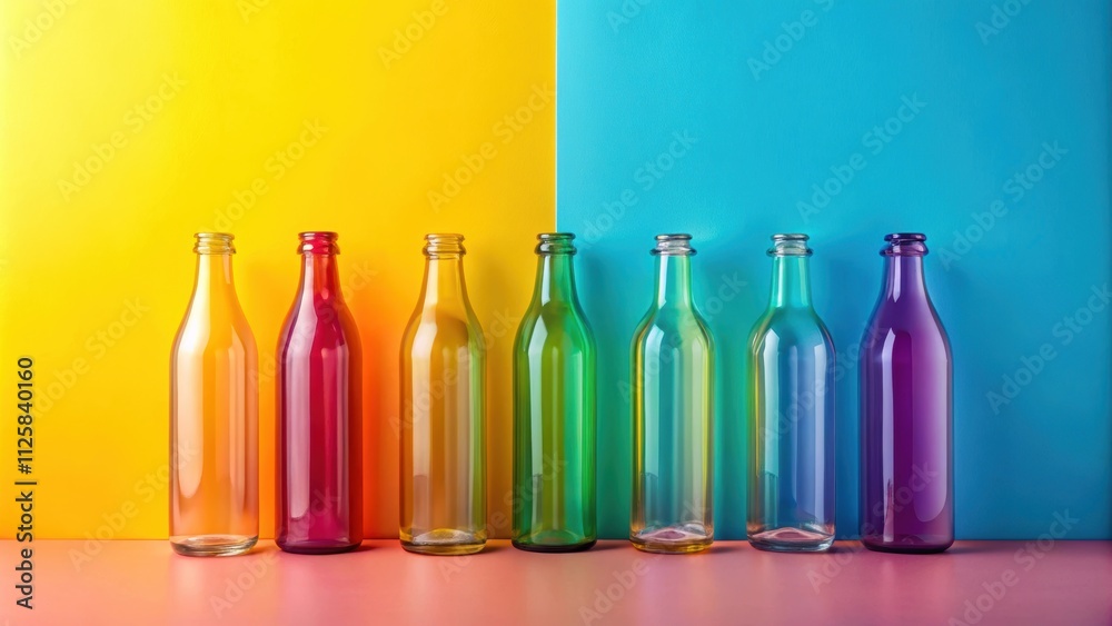 Vibrant minimalist bottles on pastel background, perfect for product display or promotional content, minimalist