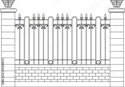 Vector sketch illustration silhouette design image of classic vintage iron fence