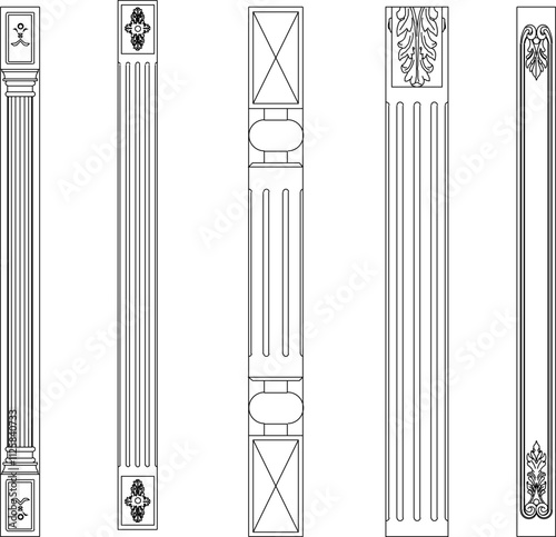 Vector sketch illustration silhouette design image of column with ornaments carved old classic vintage ethnic traditional europe