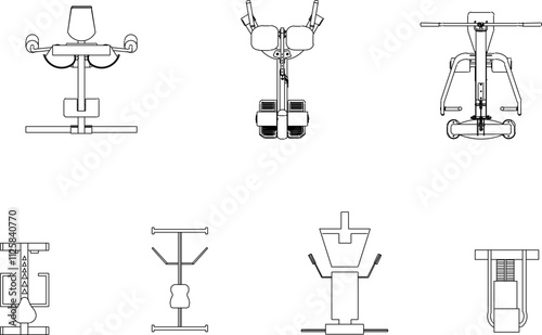 Vector sketch illustration silhouette design image of fitness equipment body crunch for exercise in gym center