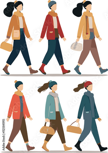 series walking different Stylish Young Adults Embracing Trendy Streetwear Fashion Illustration