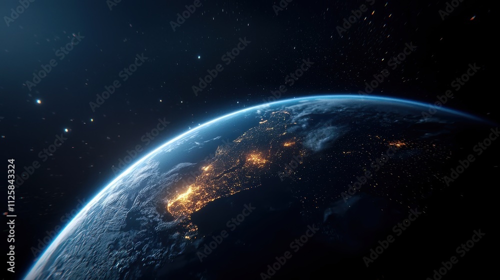 Earth illuminated at night from space Earth illuminated at night from space