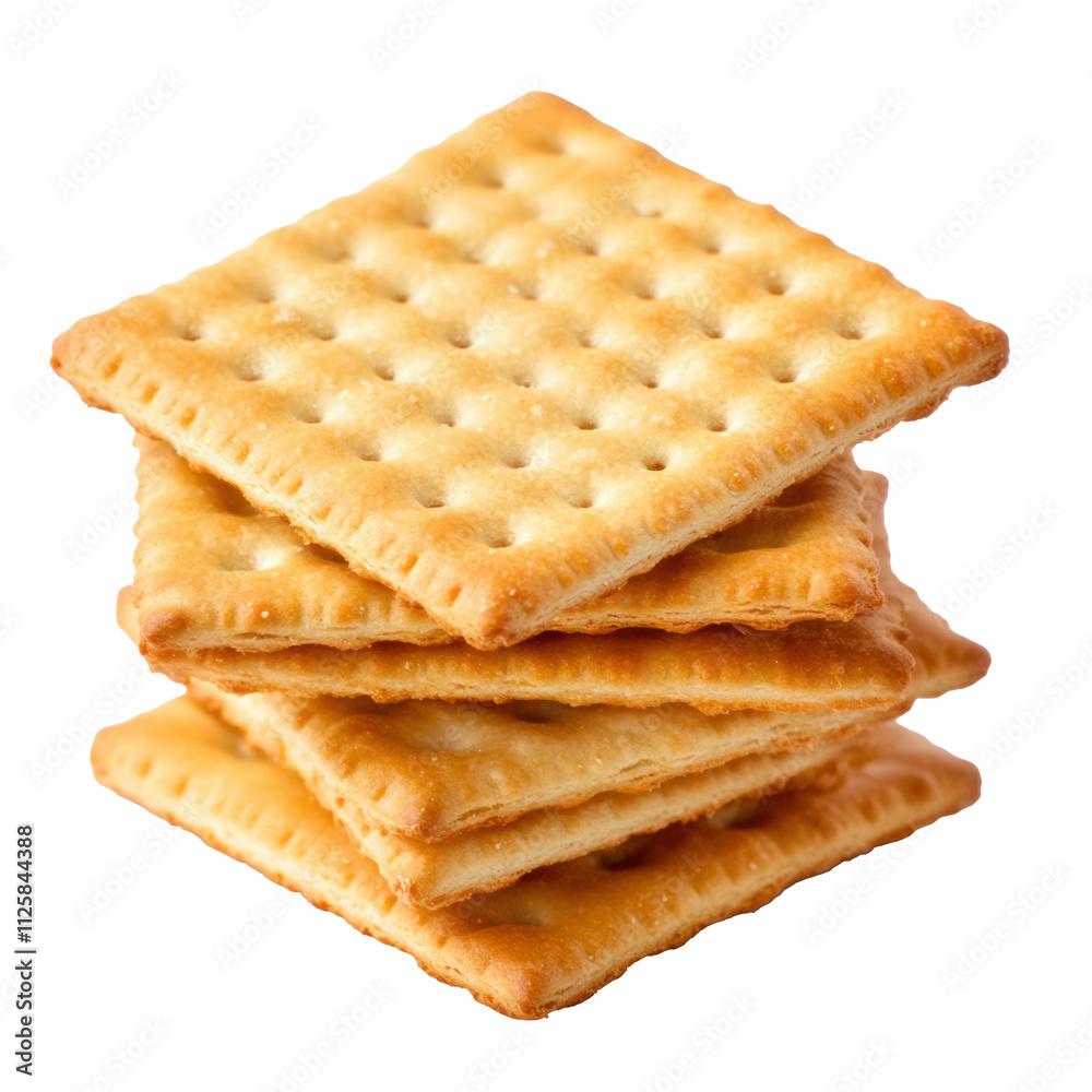 Crunchy baked crackers stacked neatly on a white background Crunchy baked crackers stacked neatly on a white background