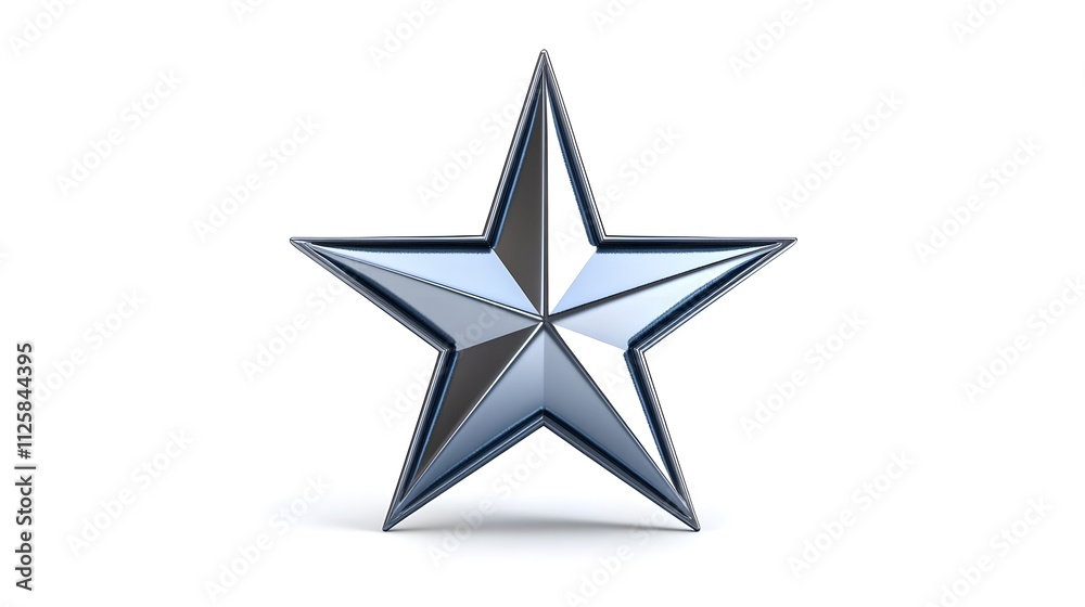 Glossy Metallic Star with Shiny Surface Reflecting Light in a Clean White Background, Ideal for Celebratory Themes and Award Recognition Designs Glossy Metallic Star with Shiny Surface Reflecting Light in a Clean White Background, Ideal for Celebratory Themes and Award Recognition Designs