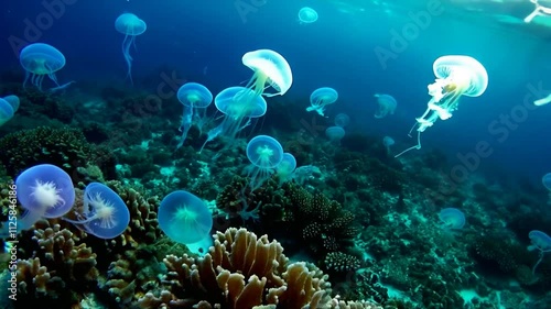 Calming Underwater Scene with Graceful Jellyfish Floating in Tranquil Waters