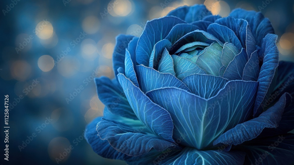 Obraz premium Close-up of a vibrant blue ornamental cabbage.